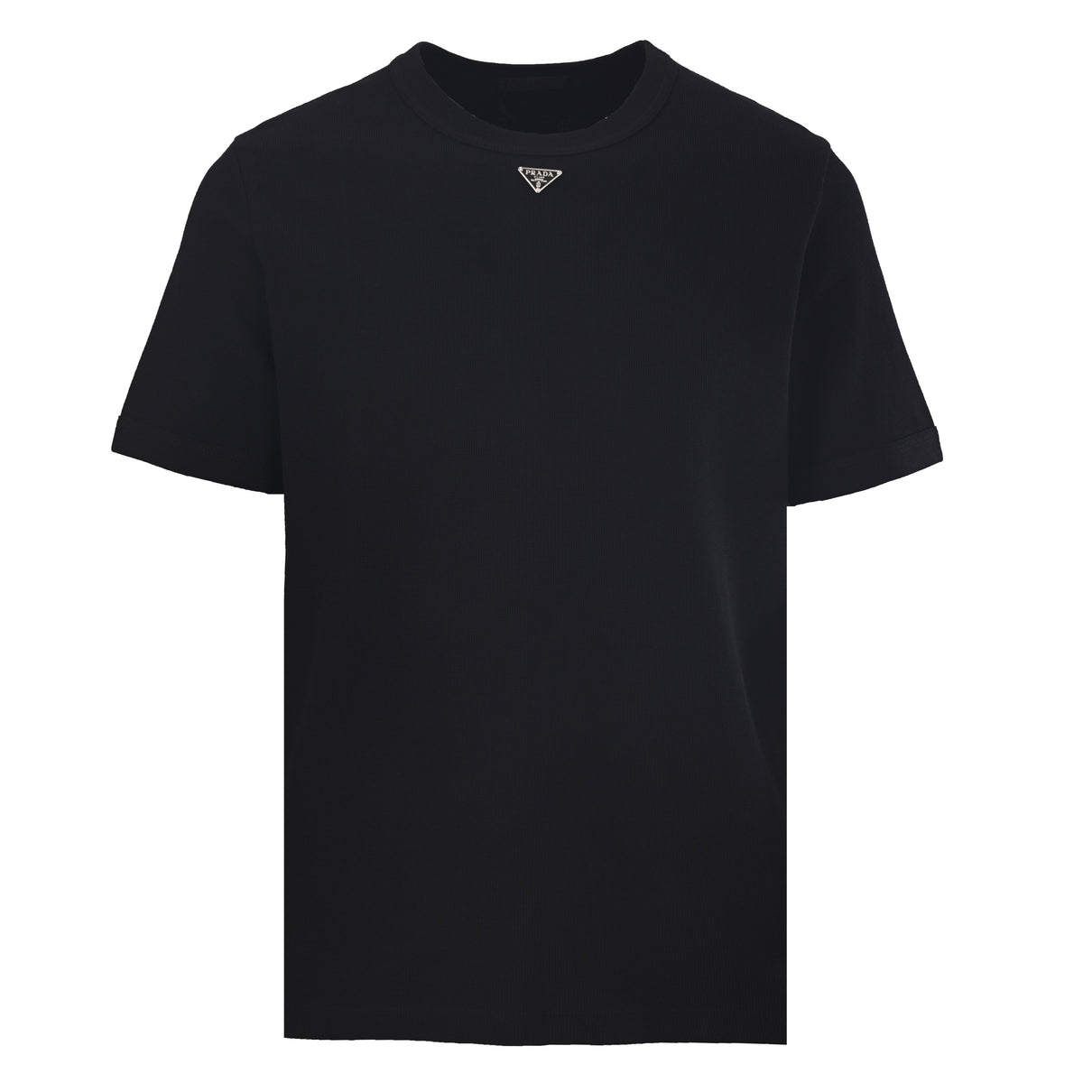 Prada Metal Triangle Logo Short Sleeve T-Shirt in Heavyweight Cotton Waffle Knit