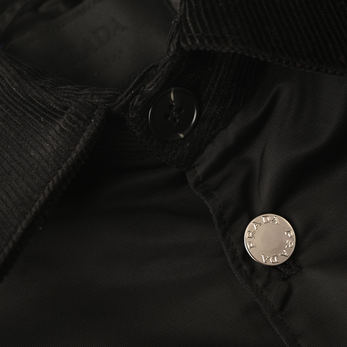 Prada Recycled Nylon Padded Jacket with Triangle Logo & Turn-Down Collar
