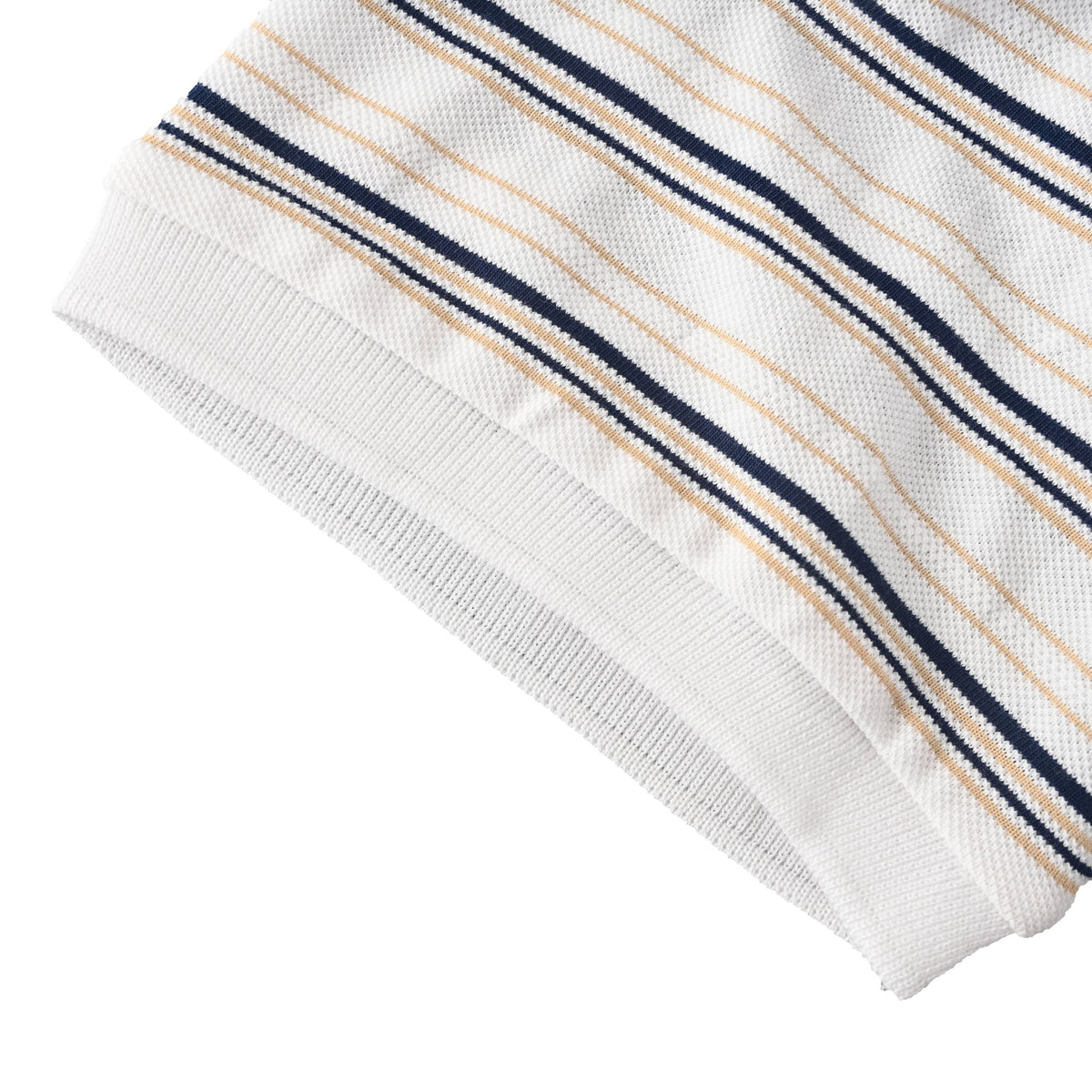 Prada Black & White Striped Cotton Pique Polo Shirt | Relaxed Fit