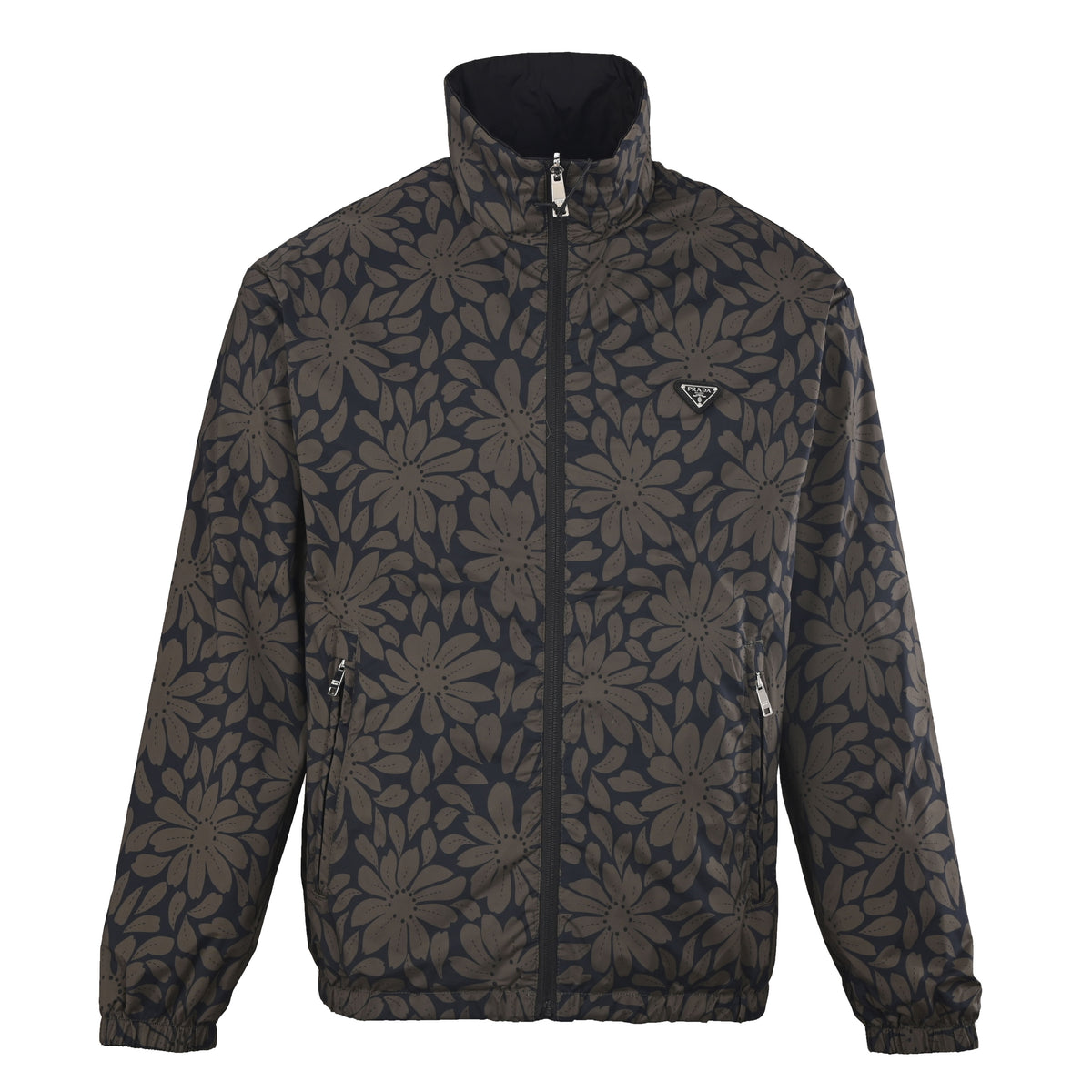 PRADA Reversible Floral-Print Nylon Stand-Collar Jacket
