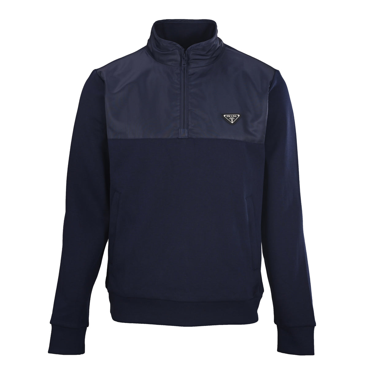 Prada Relaxed-Fit Half-Zip Hoodie with Recycled Nylon Panels & Triangle Logo