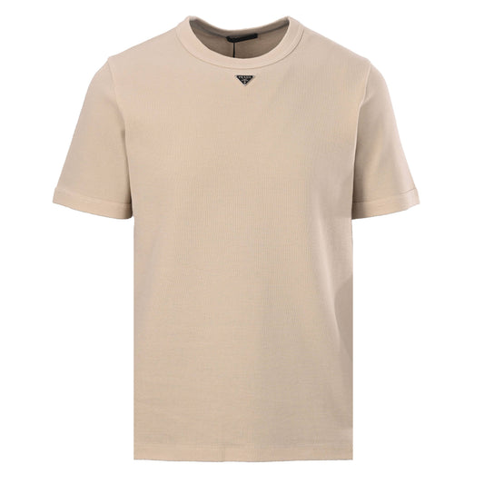 Prada Heavyweight Cotton Waffle Knit Short Sleeve T-Shirt with Metal Triangle Logo