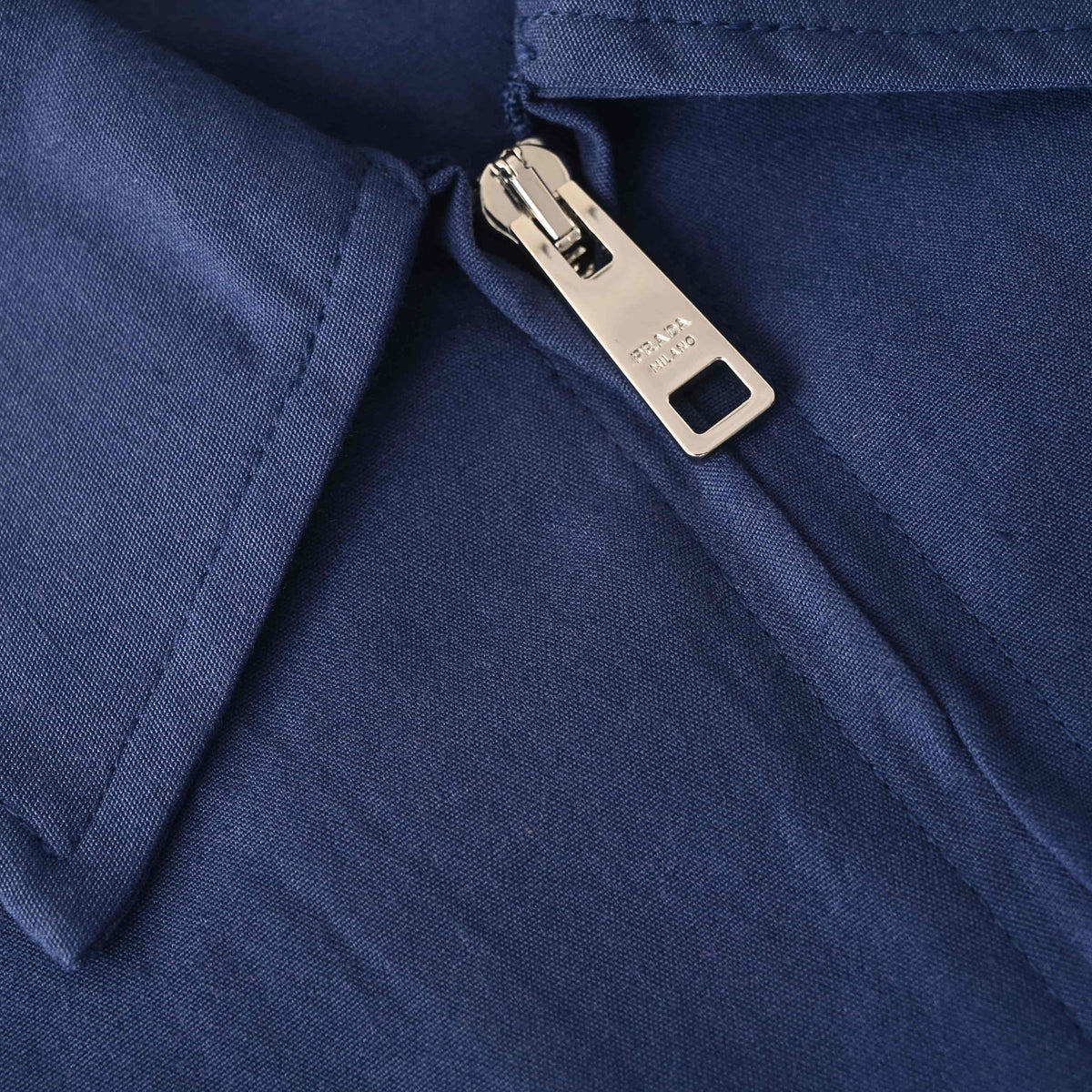 Prada Fitted Oxford Fabric Jacket with Distressed Logo Print