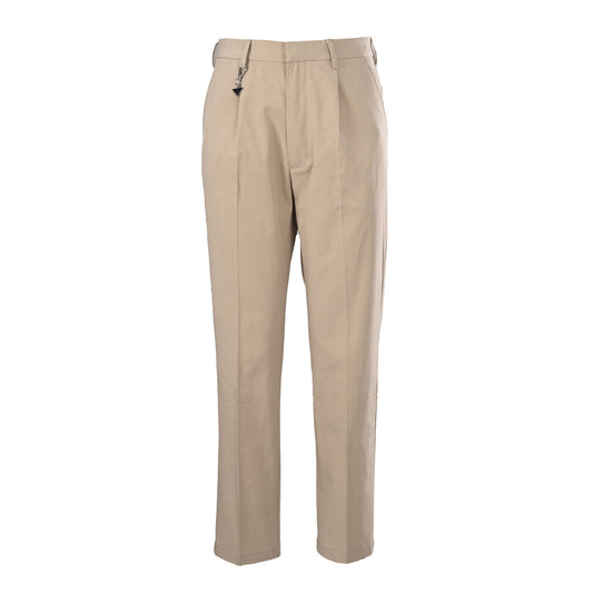 PRADA Beige Pleated Tailored Trousers with Triangle Keyring