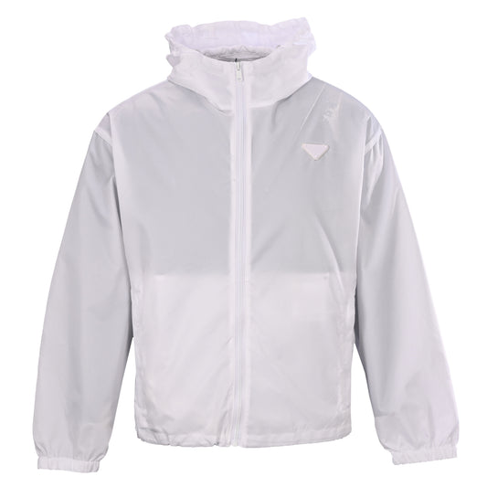 Prada Relaxed-Fit Recycled Nylon Hooded Jacket with White Triangle Logo