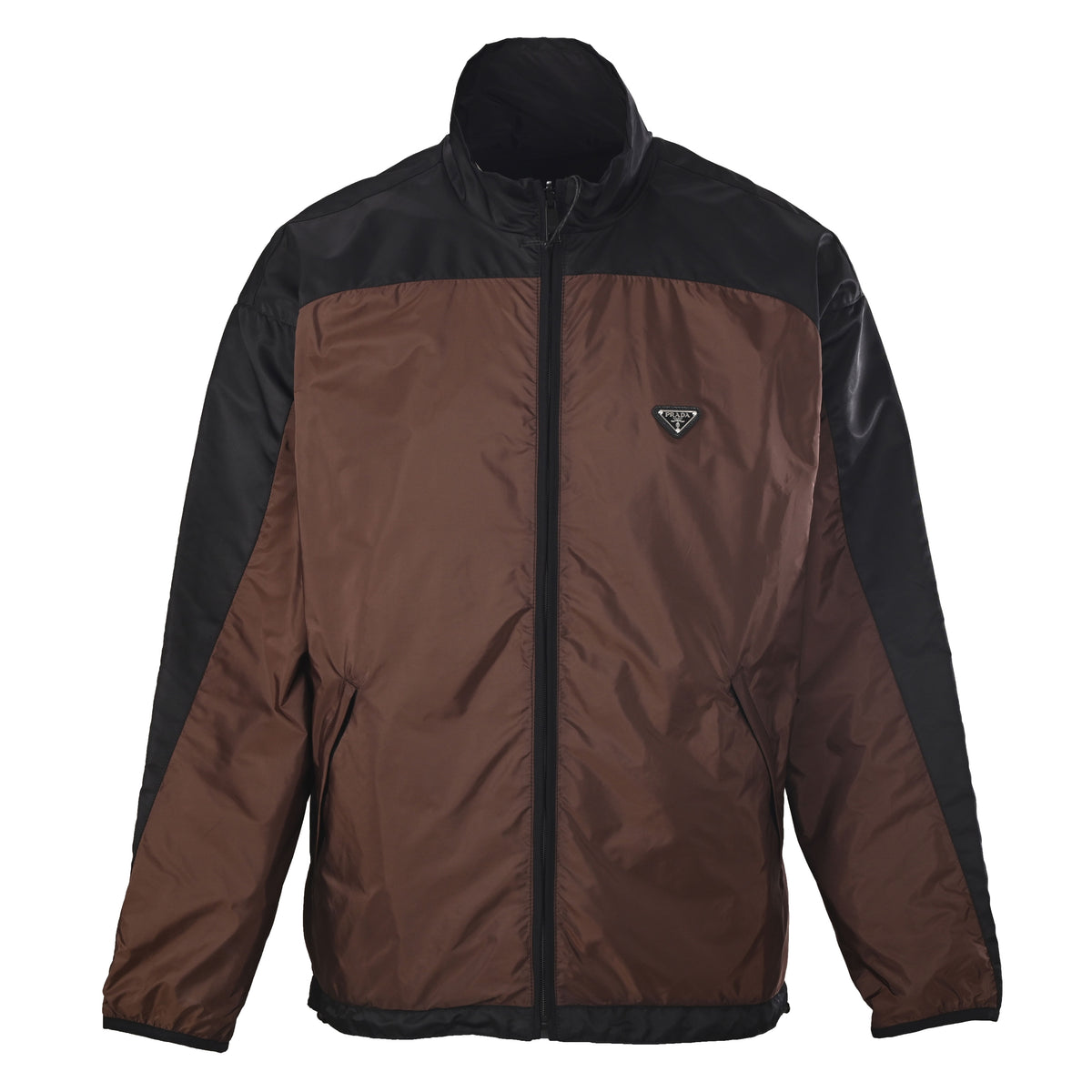 Prada Reversible Brown & Black Colorblock Nylon Stand-Collar Jacket
