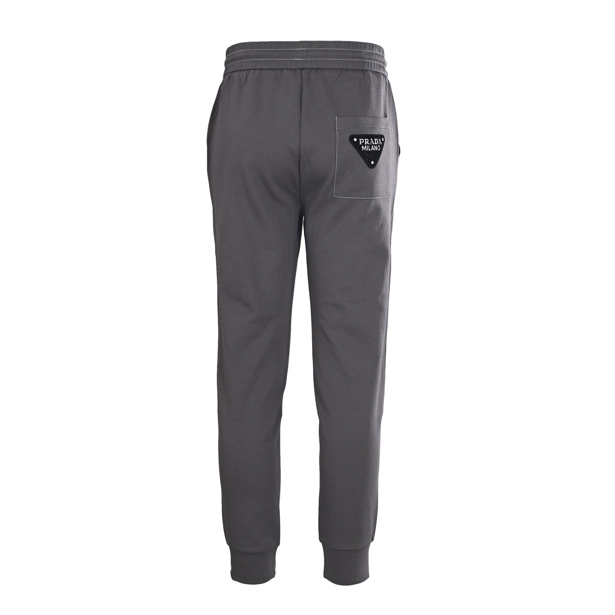 PRADA Gray Contrast-Stitch Tapered Joggers with Triangle Logo