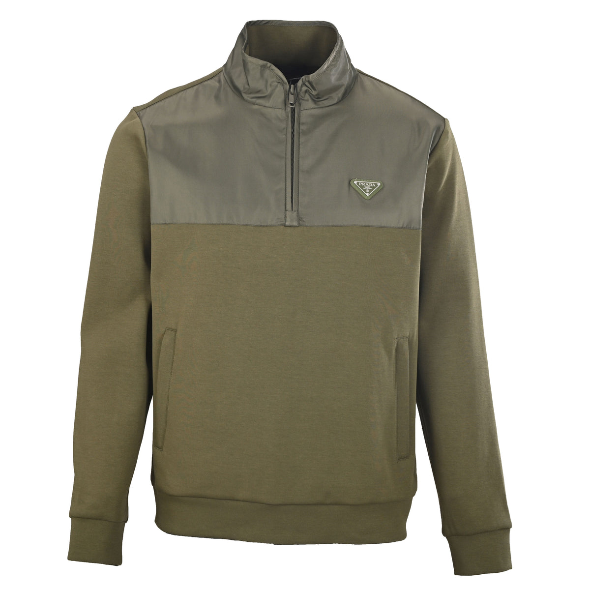Prada Cotton-Blend Half-Zip Sweatshirt with Nylon Panels & Stand Collar