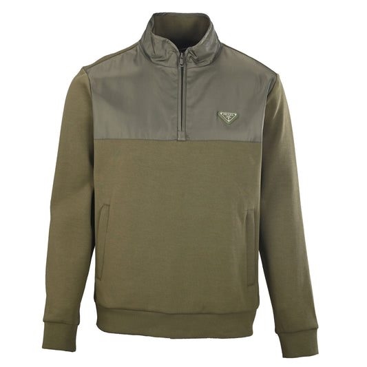Prada Cotton-Blend Half-Zip Sweatshirt with Nylon Panels & Stand Collar