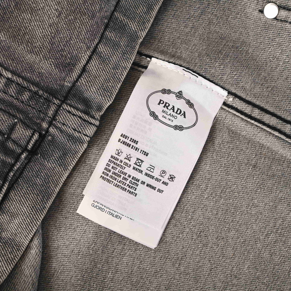 Prada Washed Gray Heavyweight Denim Jacket with Multiple Pockets