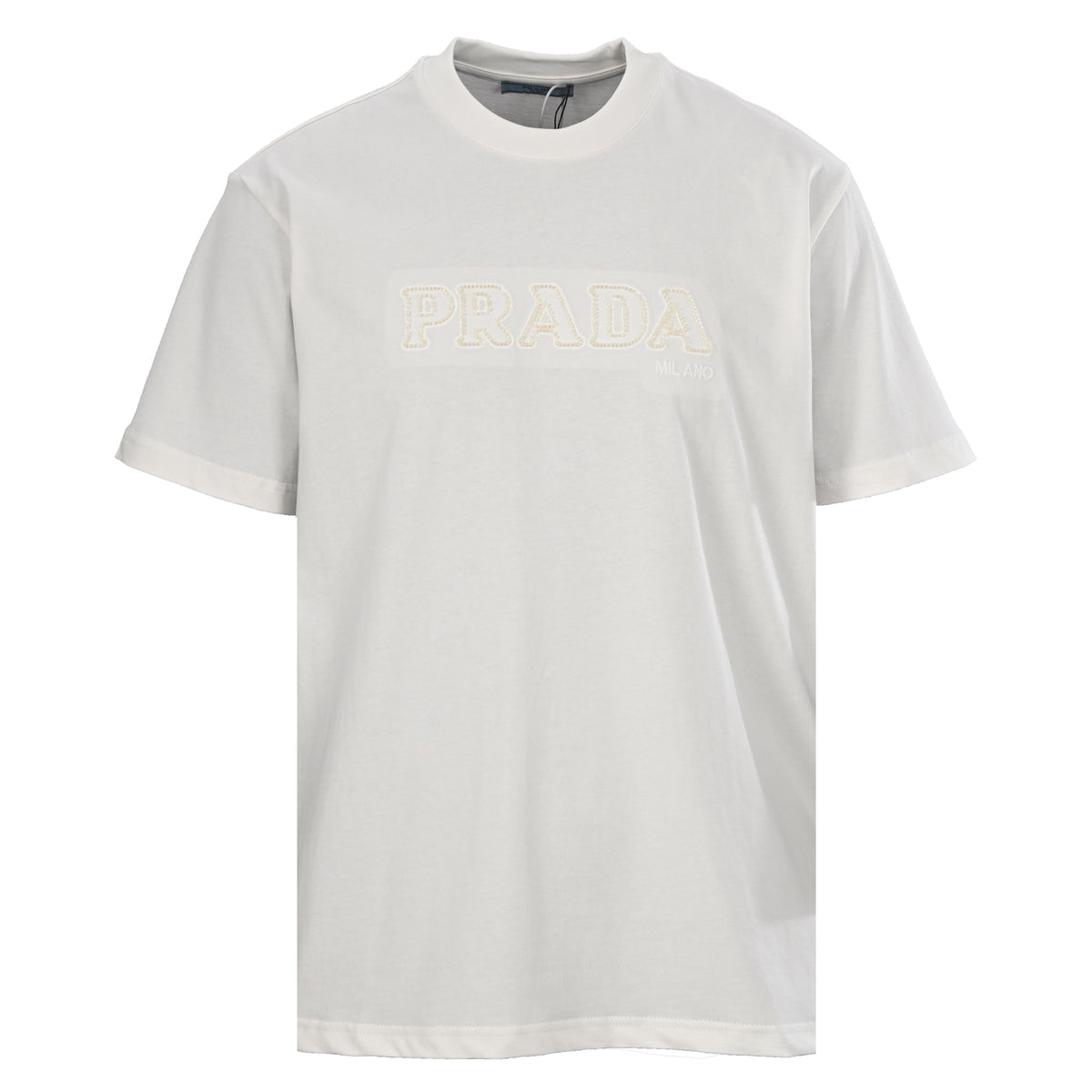 Prada Unisex Beaded Lettering T-Shirt with Embroidered Outlines