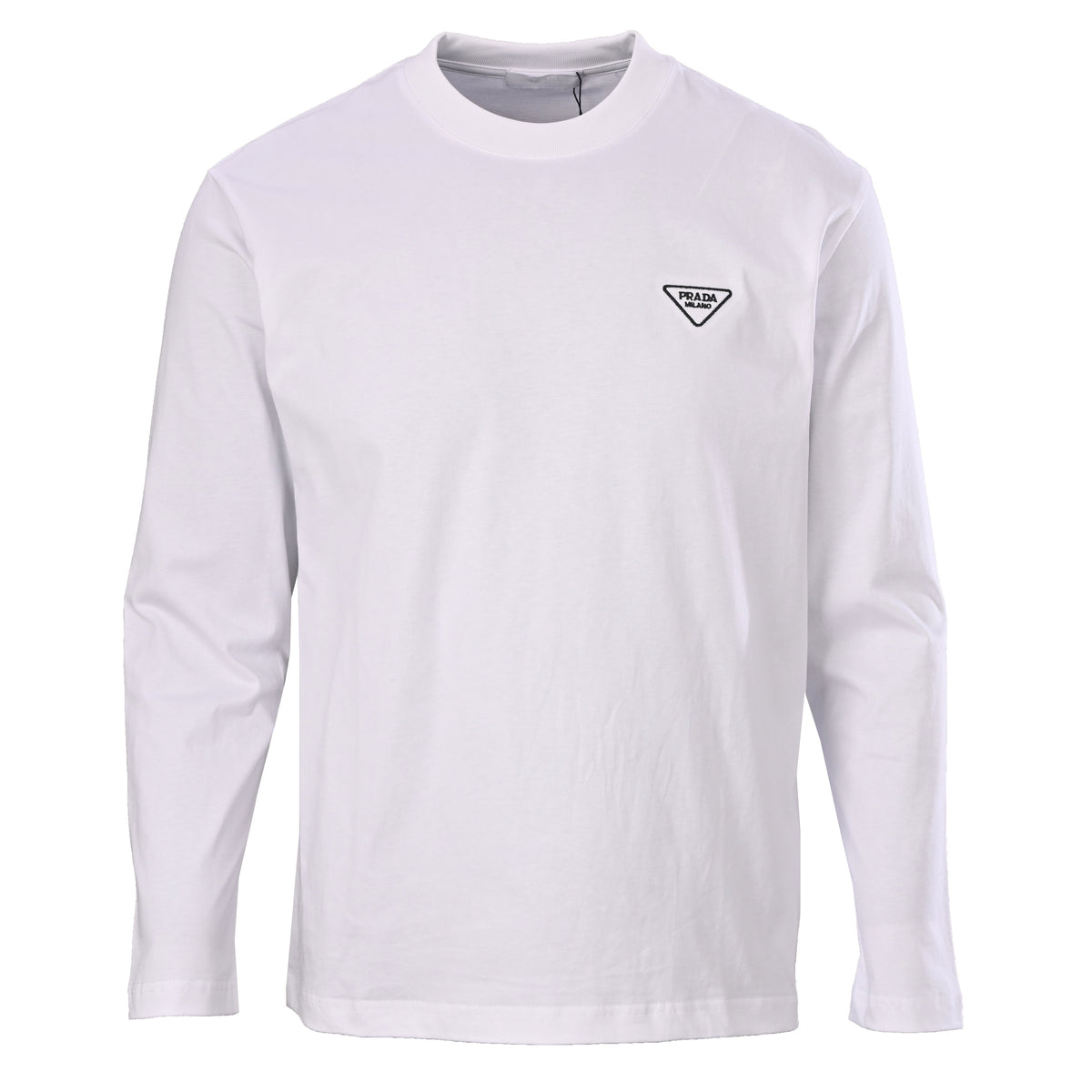 Prada Triangle Embroidery Long-Staple Cotton Long Sleeve T-Shirt
