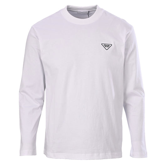 Prada Triangle Embroidery Long-Staple Cotton Long Sleeve T-Shirt