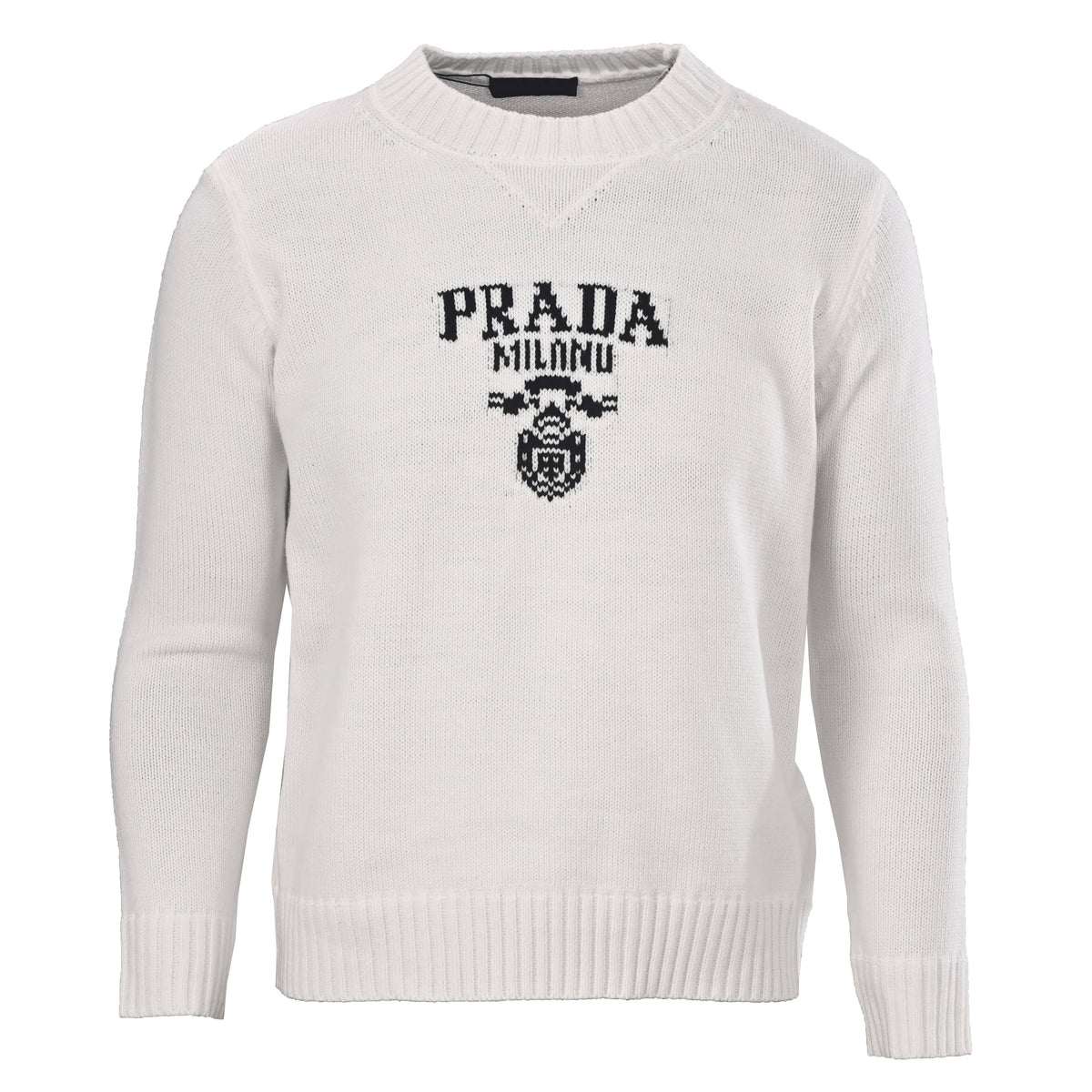 Prada Unisex Milano Logo Jacquard Wool-Blend Crewneck Sweater