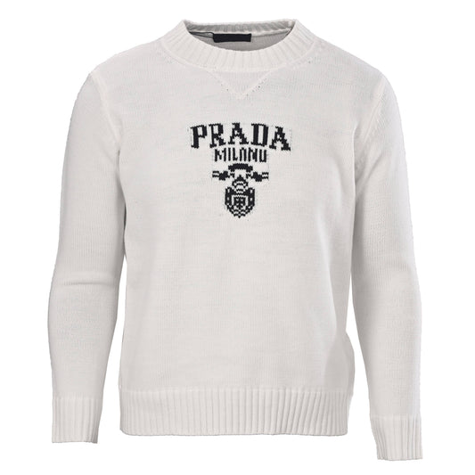 Prada Unisex Milano Logo Jacquard Wool-Blend Crewneck Sweater