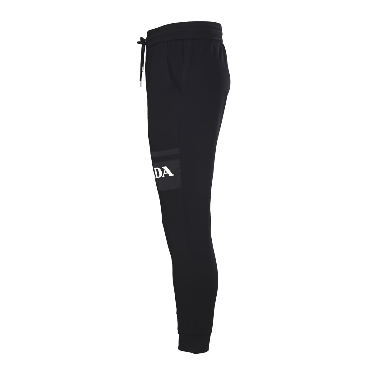 PRADA Black Logo-Panel Tapered Joggers with Red Pocket Detail
