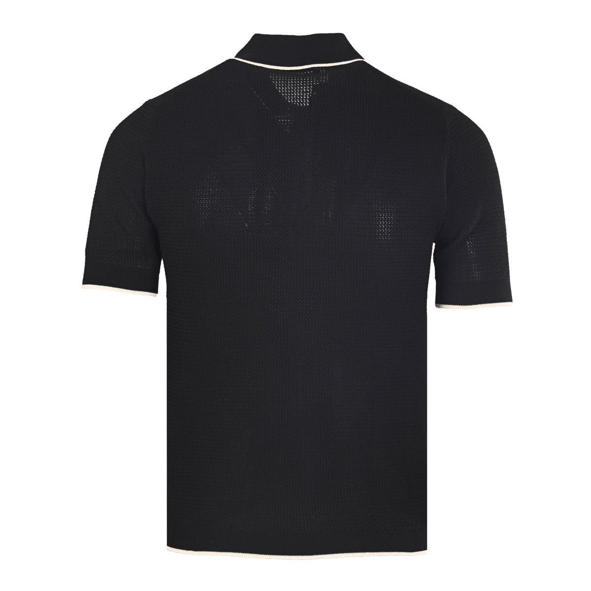 PRADA Black Mesh Knit Short-Sleeve Polo with Contrast Trim