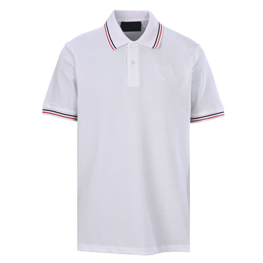 Prada Color-Stripe Collar Short-Sleeve Polo Shirt