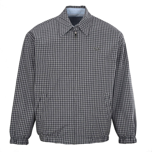 Prada Triangle Logo Double-Sided Check Collared Jacket
