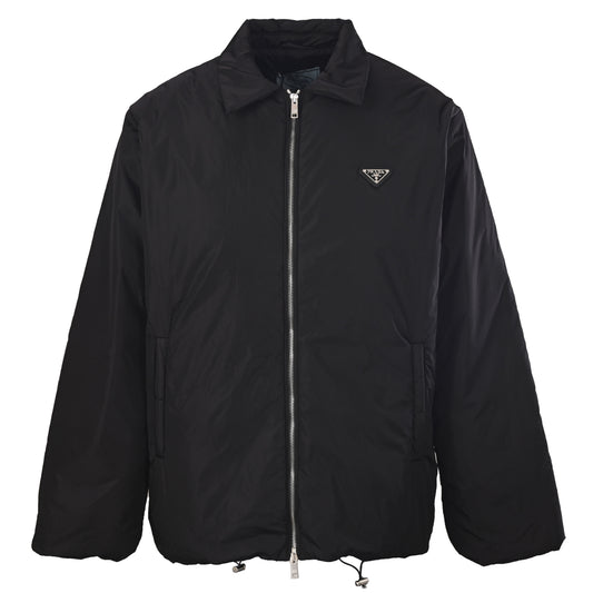 Prada Woven Cotton Padded Jacket with Metal Triangle Logo