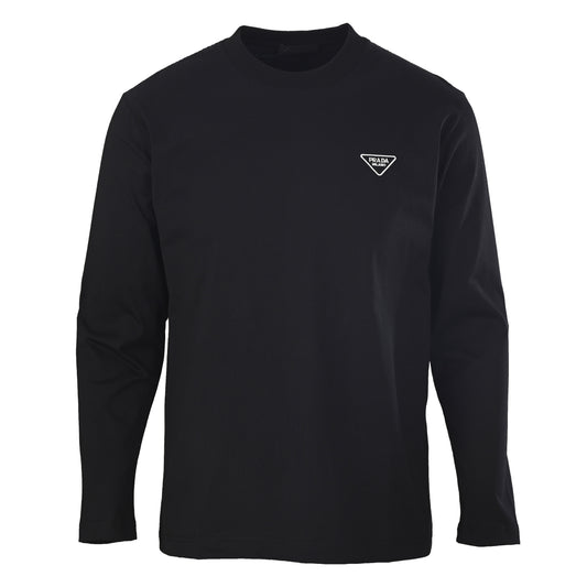Prada Relaxed-Fit Long Sleeve Cotton T-Shirt with Triangle Embroidery