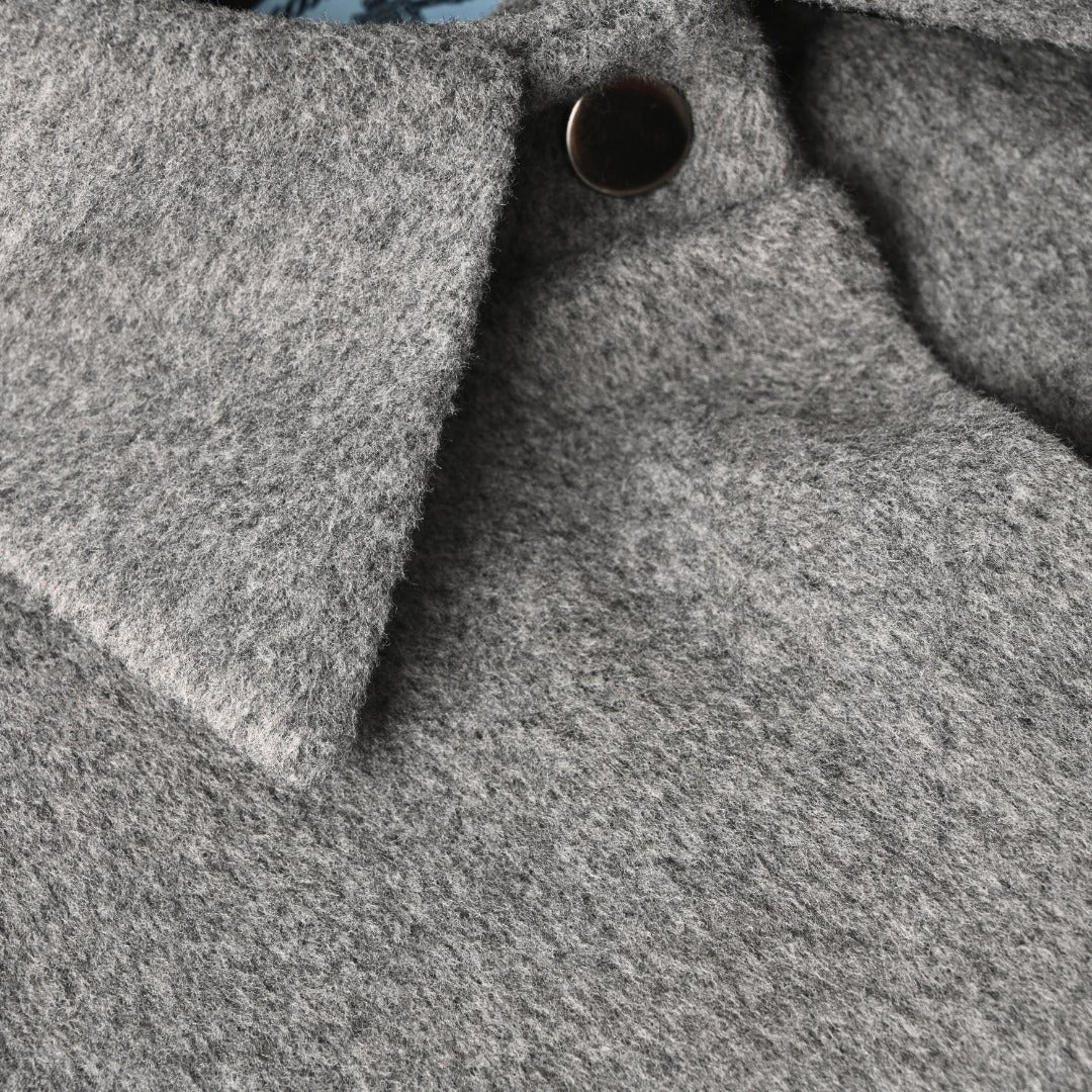 Prada Gray Oversized Cashmere-Face Shirt Jacket with Triangle Logo