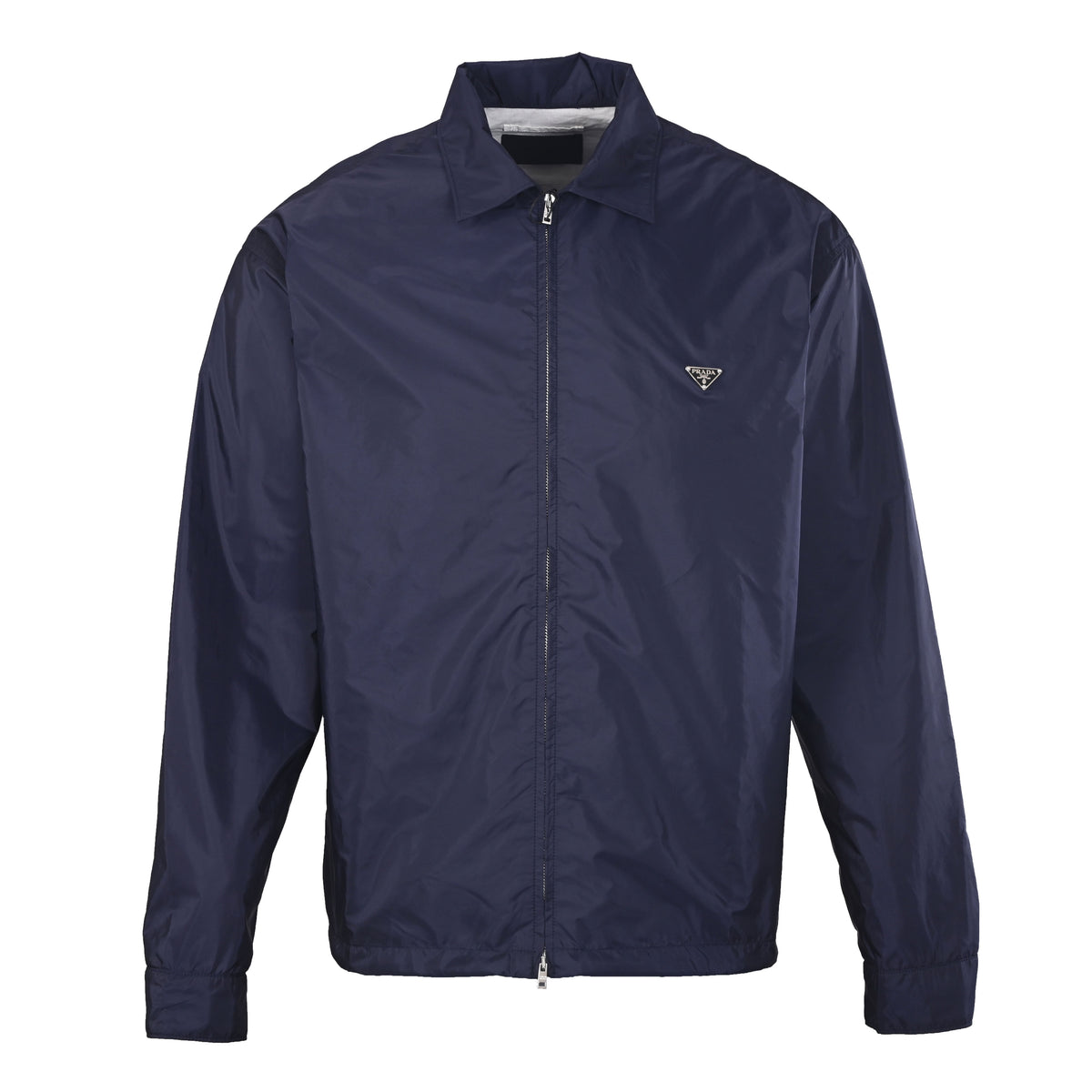 Prada Triangle Logo Nylon Collared Jacket with Drawstring Hem