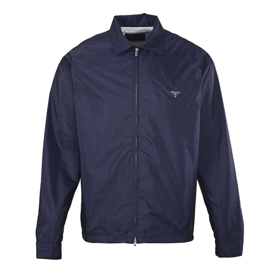 Prada Triangle Logo Nylon Collared Jacket with Drawstring Hem