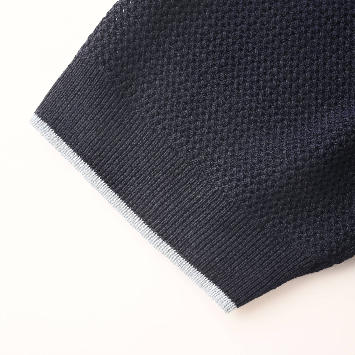 PRADA Navy Open-Knit Short-Sleeve Polo Shirt with Contrast Trim