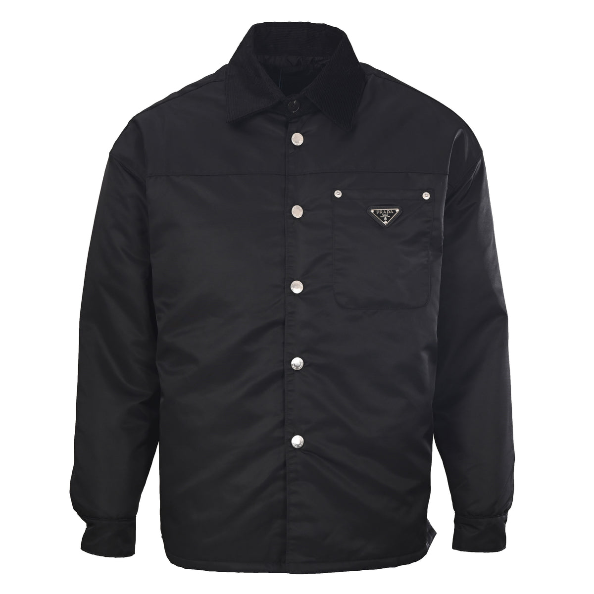 Prada Recycled Nylon Padded Jacket with Triangle Logo & Turn-Down Collar