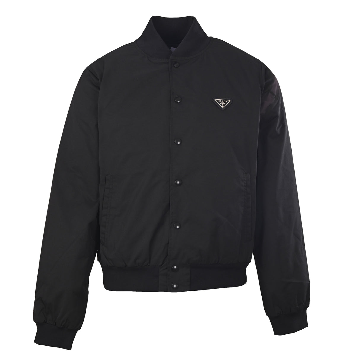 Prada Lightly Padded Wool Varsity Jacket with Metal Triangle Logo