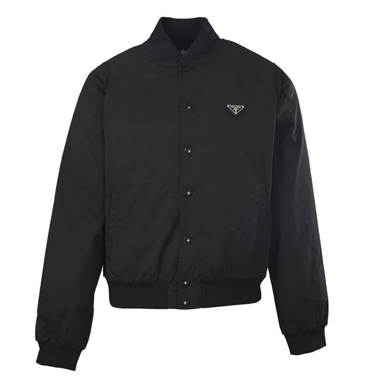 Prada Lightly Padded Wool Varsity Jacket with Metal Triangle Logo