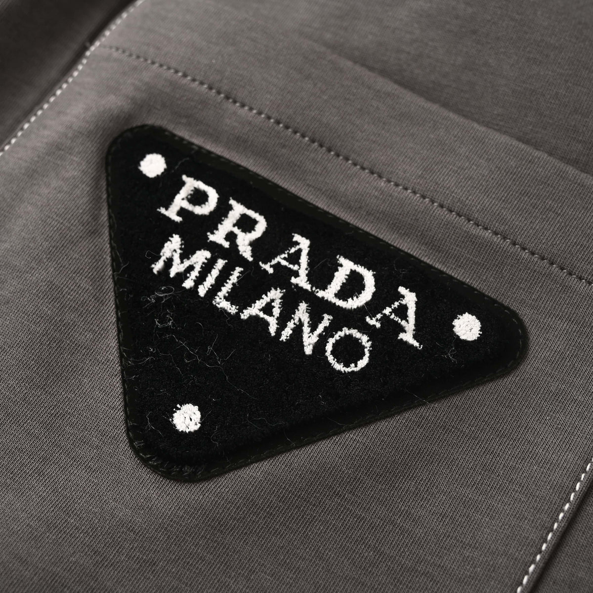 PRADA Gray Contrast-Stitch Tapered Joggers with Triangle Logo