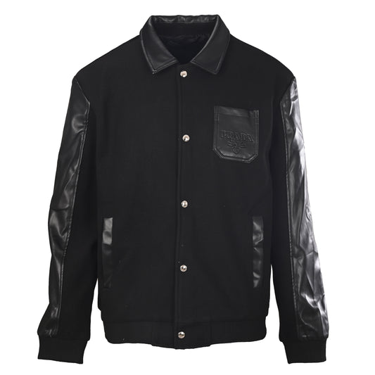 Prada Varsity Jacket with Leather-Panel Sleeves & Leather Patch Pocket
