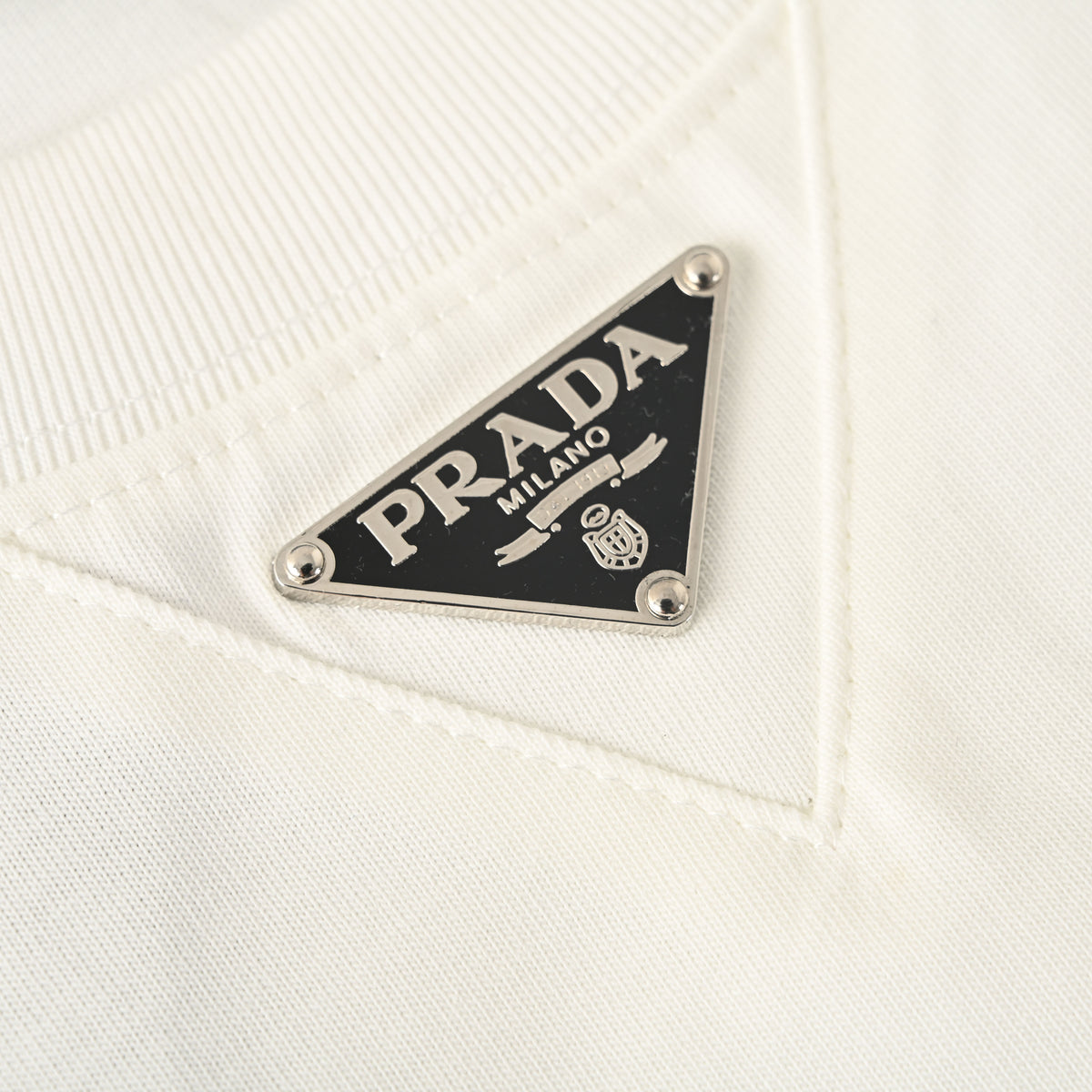 Prada Sorona-Blend Long Sleeve T-Shirt with Triangle Logo at Neckline