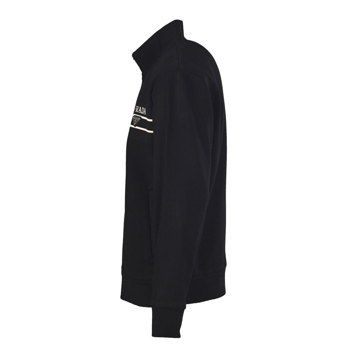 Prada Unisex Striped Stand-Collar Knit Cardigan with Triangle Logo