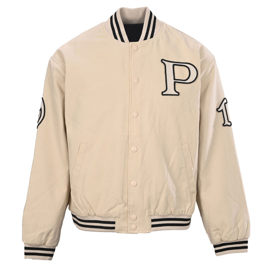 Prada Cotton Canvas Padded Varsity Jacket with Embroidered Patches