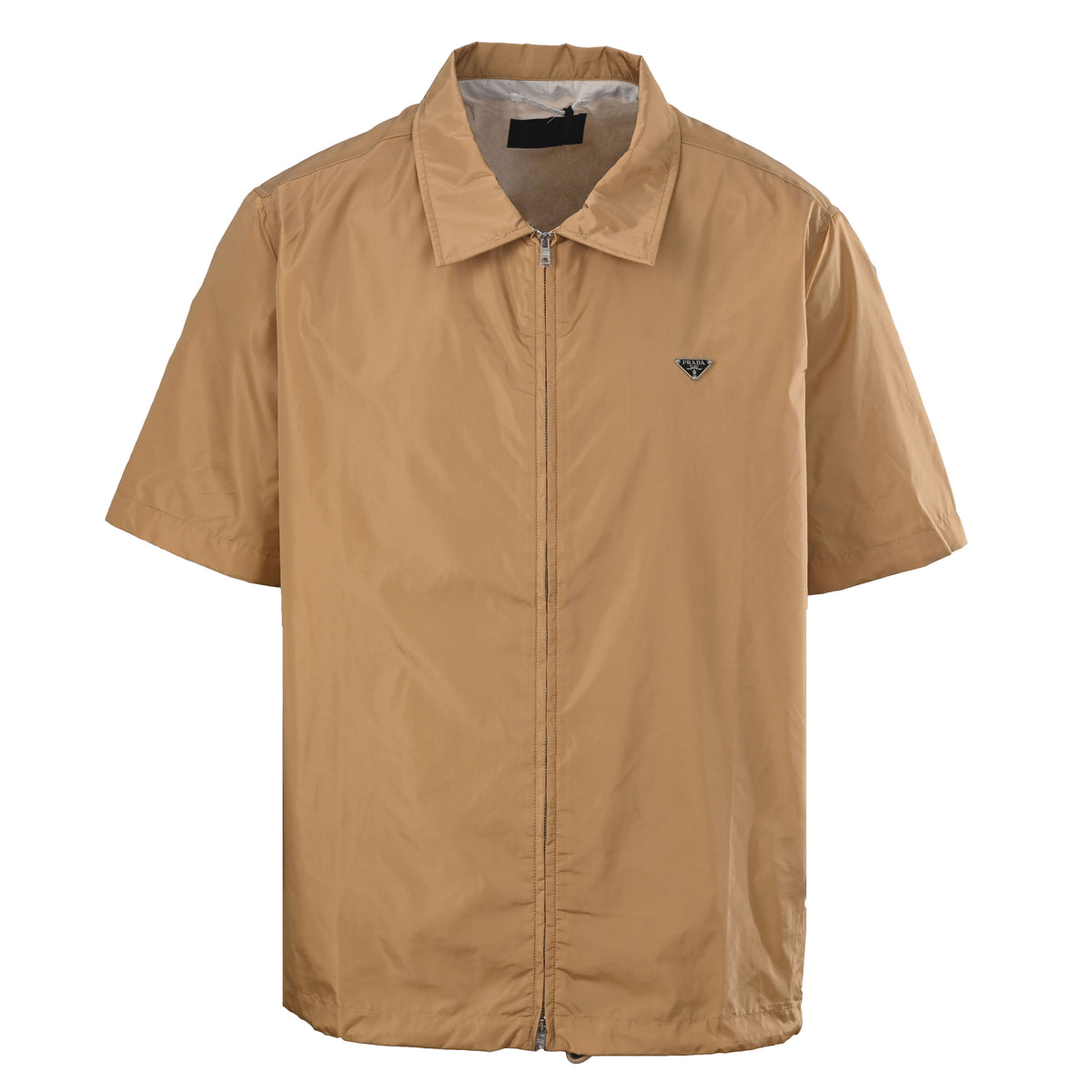 Prada Re-Nylon Triangle Logo Short-Sleeve Zip-Up Shirt Jacket