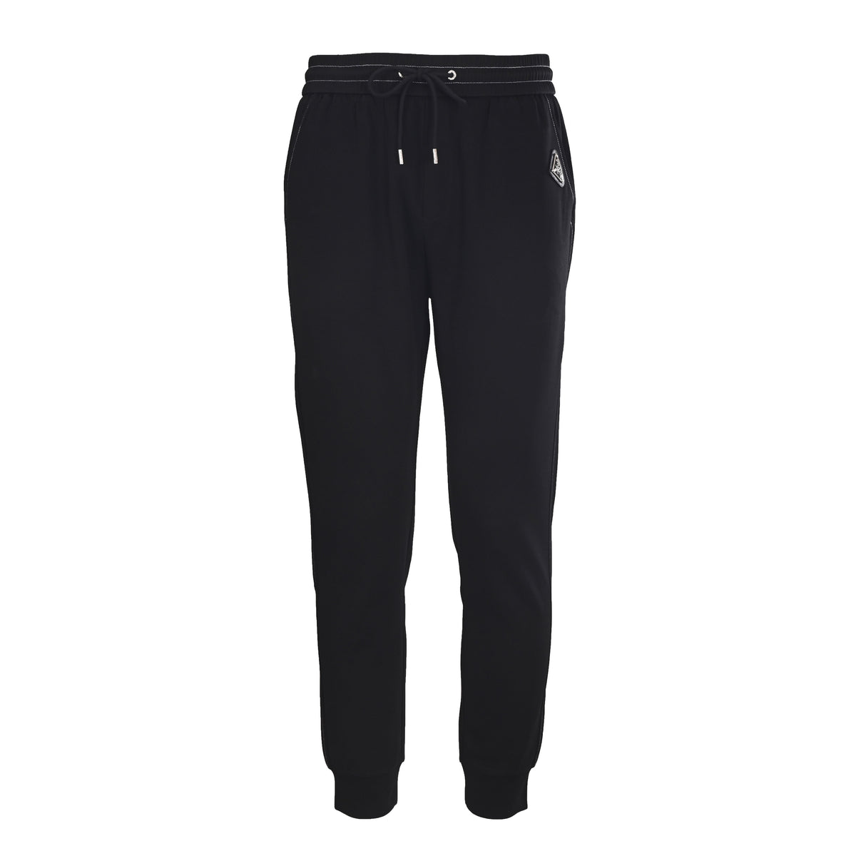 PRADA Black Contrast-Stitch Tapered Joggers with Triangle Logo