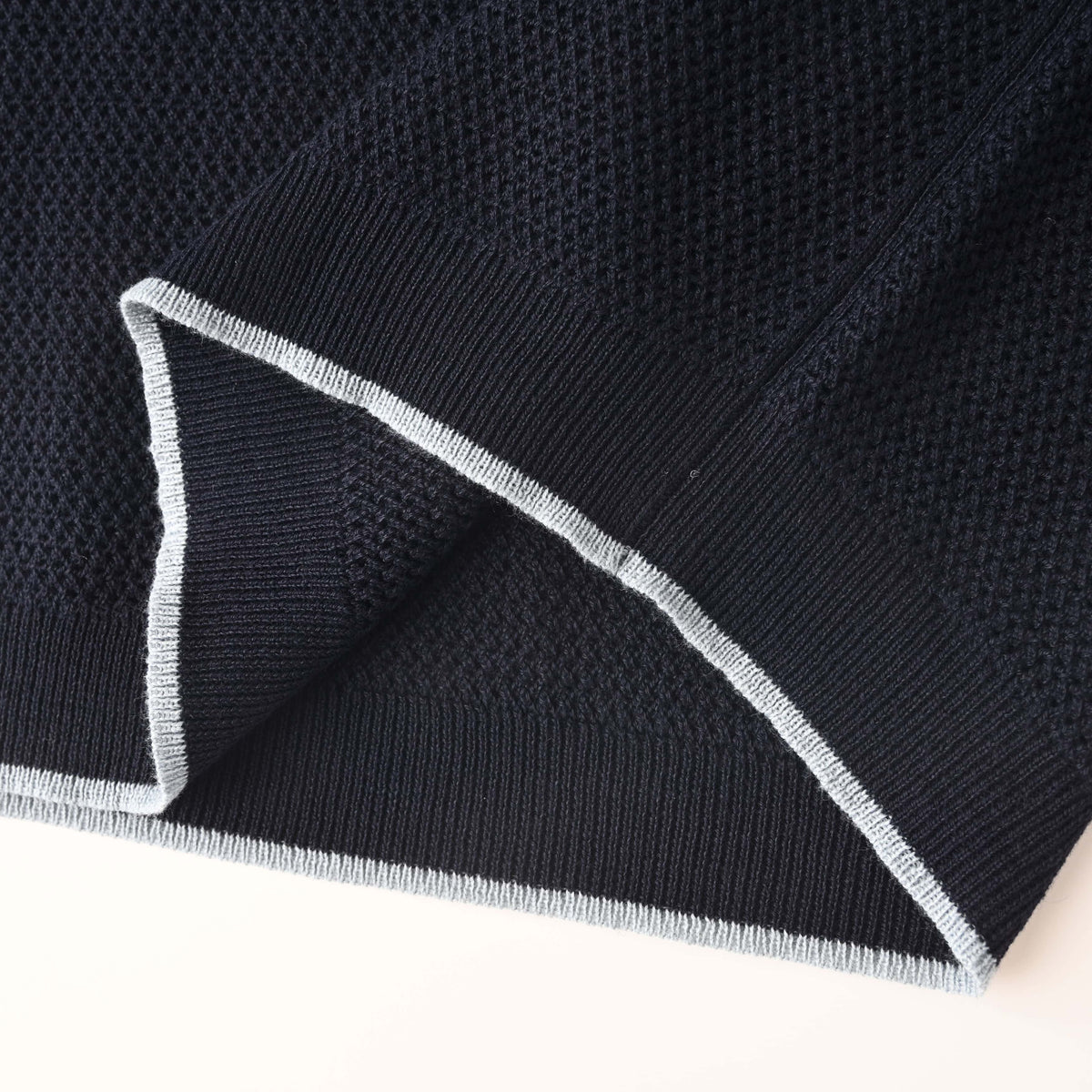 PRADA Navy Open-Knit Short-Sleeve Polo Shirt with Contrast Trim