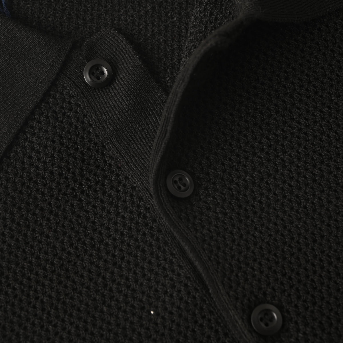 PRADA Black Mesh Knit Short-Sleeve Polo with Contrast Trim
