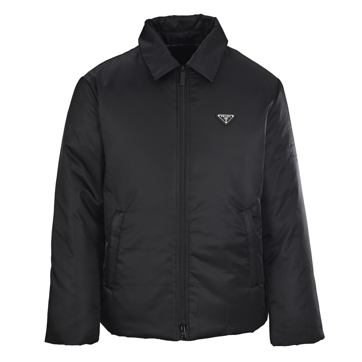 Prada Recycled Nylon Down Jacket with Shirt Collar & Triangle Logo