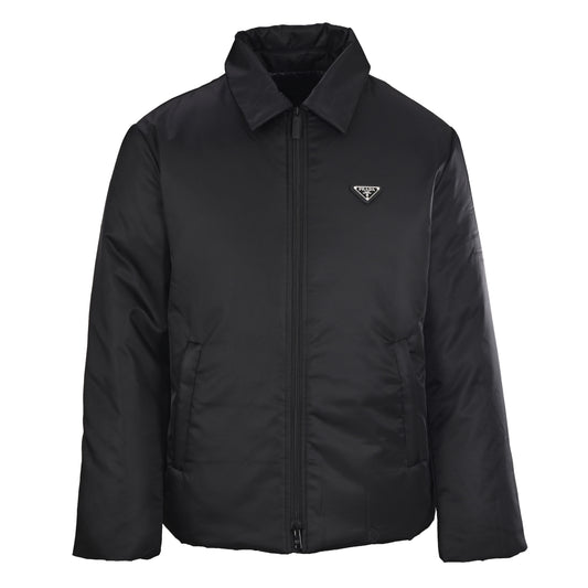 Prada Recycled Nylon Down Jacket with Shirt Collar & Triangle Logo