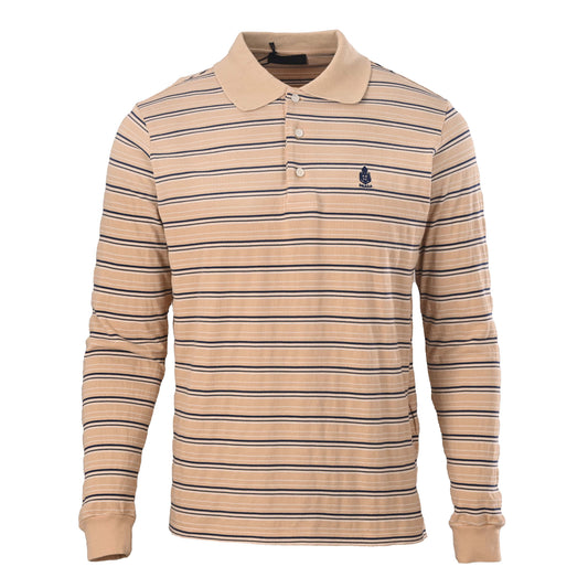 Prada Striped Long Sleeve Cotton Pique Polo Shirt | Relaxed Fit