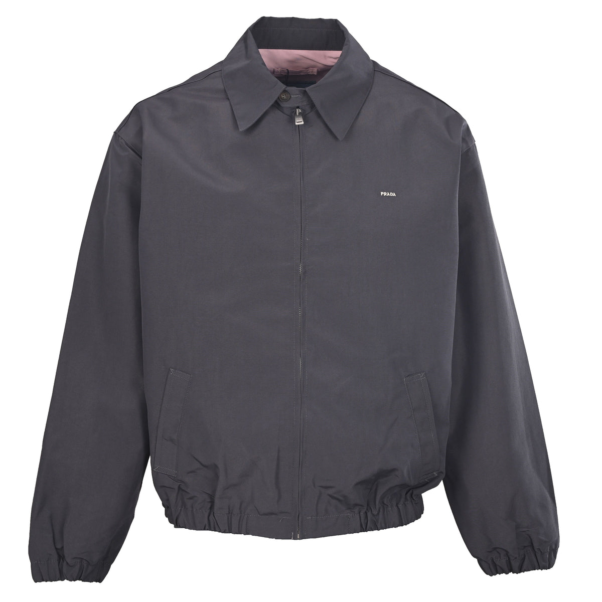 Prada Embroidered Logo Cotton Zip-Up Jacket with Shirt Collar