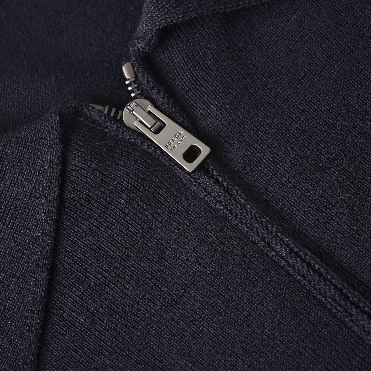 Prada Triangle Embroidery Wool Zip-Neck Short-Sleeve Polo Shirt