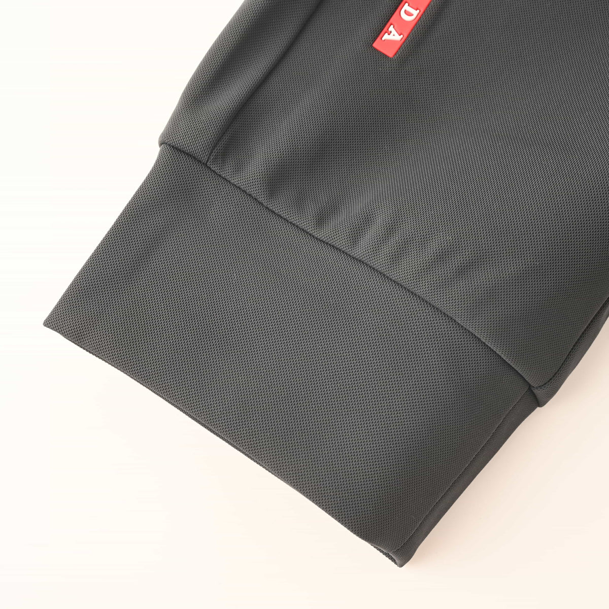 PRADA Charcoal Drawstring Joggers with Red Stripe Detail