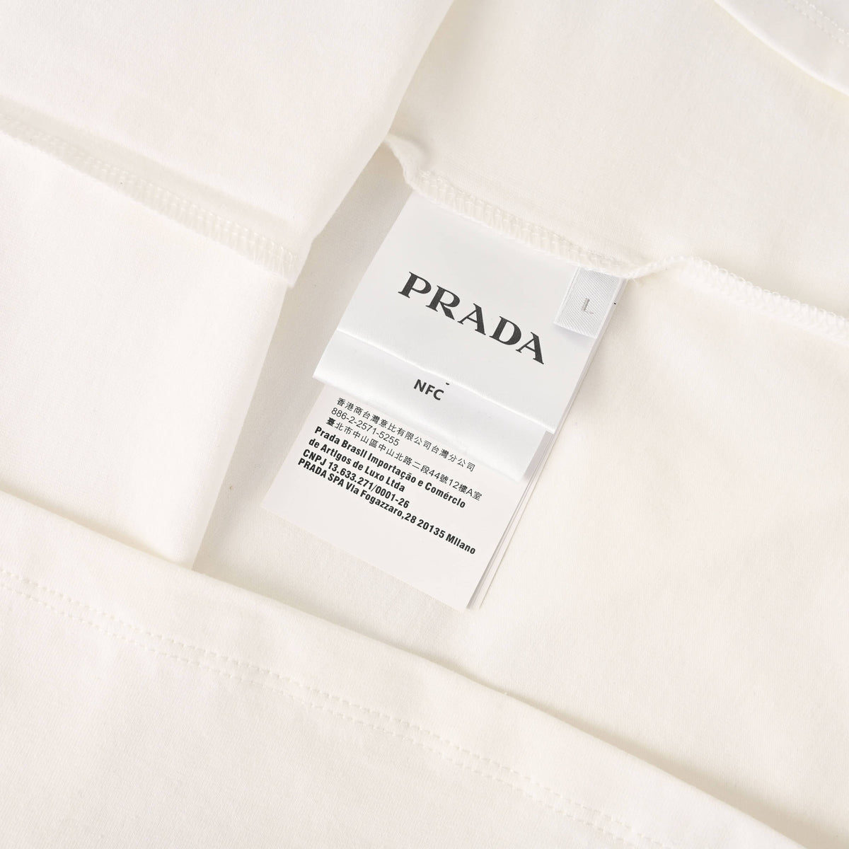 Prada Stretch Cotton Long Sleeve T-Shirt with Tonal Triangle Embroidery