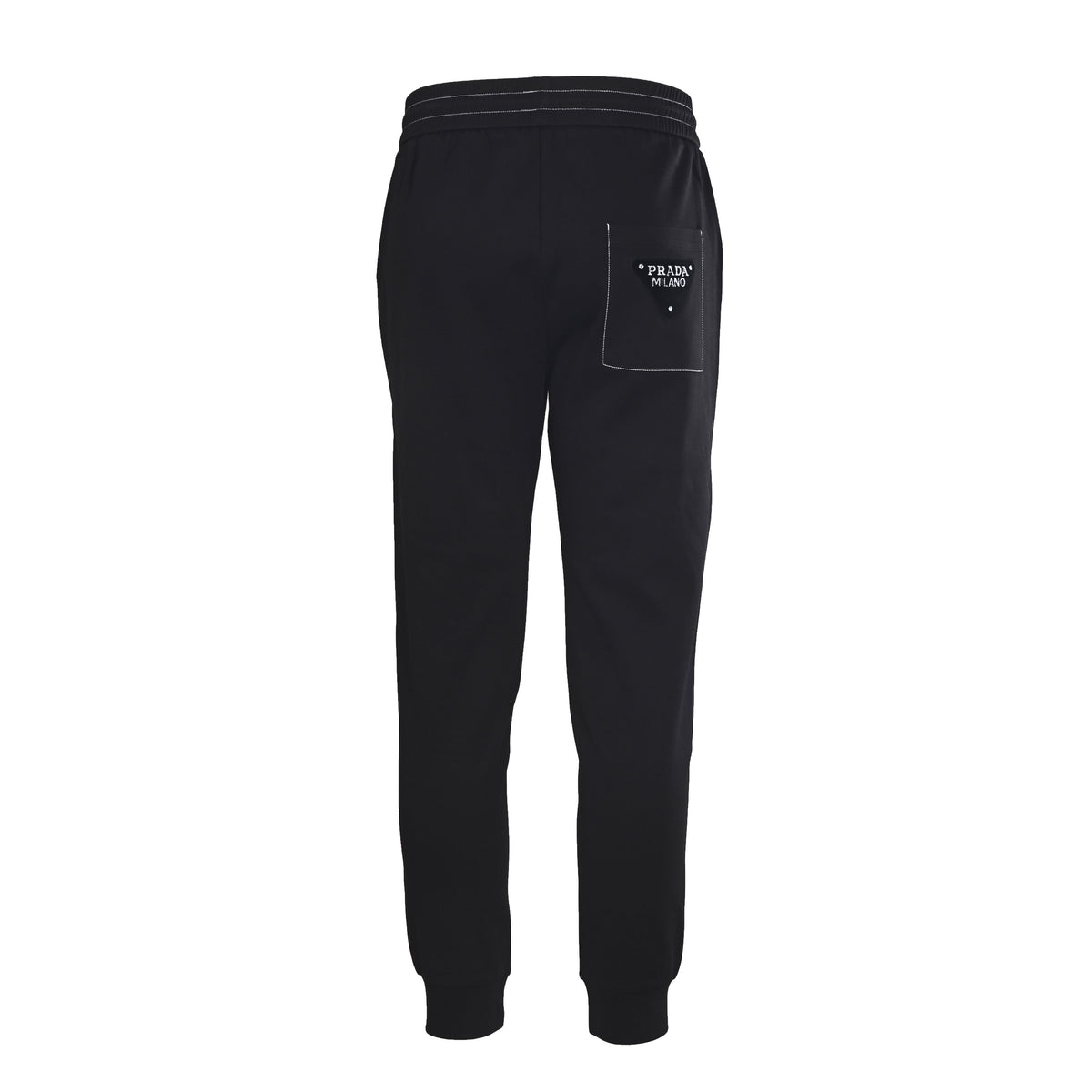 PRADA Black Contrast-Stitch Tapered Joggers with Triangle Logo