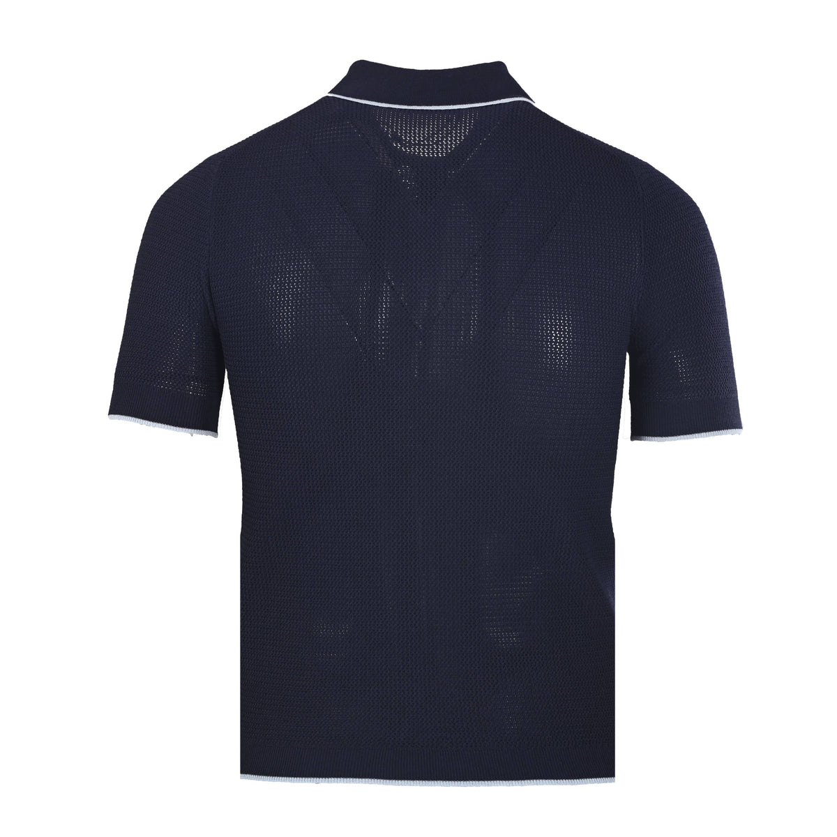 PRADA Navy Open-Knit Short-Sleeve Polo Shirt with Contrast Trim